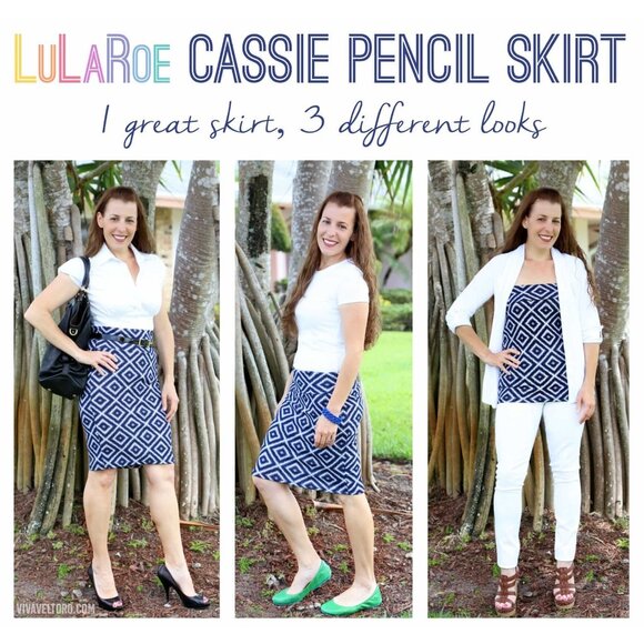 LuLaRoe Cassie Bundle of 2 Womens Large Skirts Pencil Multicolor Stretch Comfort - Picture 8 of 8